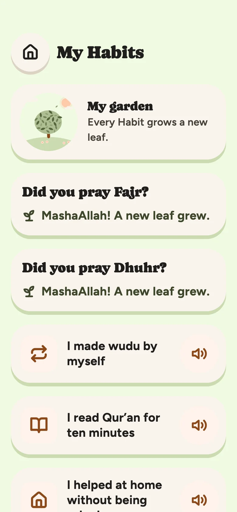 Rahmly screen: My Habits, age 9